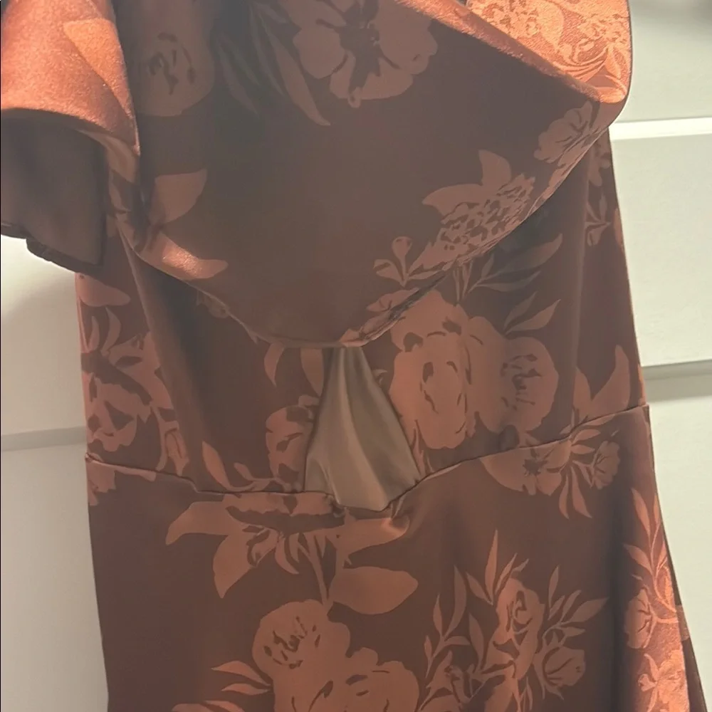 Satin Floral Cowl Slip Dress - Rust